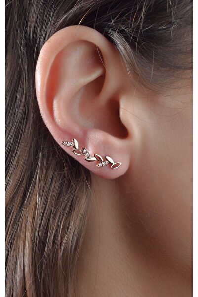 jelux silver Gümüş 925 Ayar Sarmaşık Zirkon Taşlı Rose Renkli Küpe