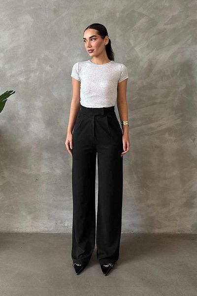 Madmext Black Lycra Velcro Closure Palazzo Pants Mg2291
