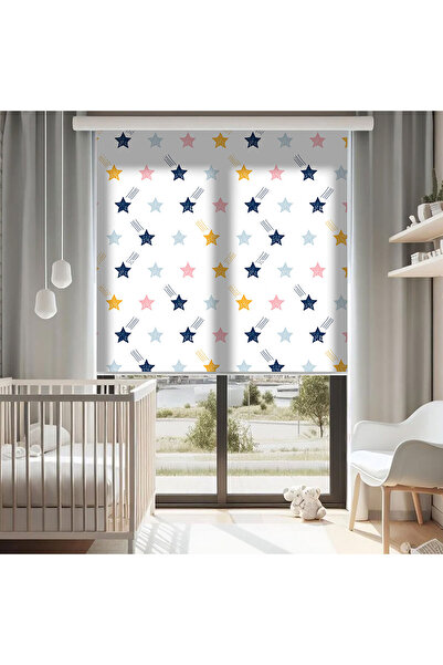 AD Home Renkli Yıldızlar Baskılı Stor Perde - Güneşlik - Bebek Perde, Erkek Ç...