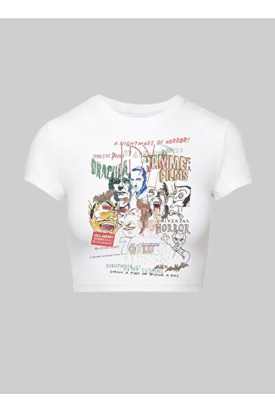 MAYDAY CULTURE Top crop alb cu imprimeu Donald Duck - stil Y2K, lycra din bum...