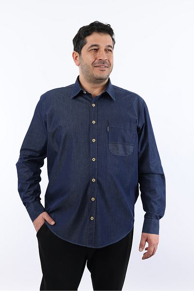TOUSUS Ανδρικό πουκάμισο μεγάλου μεγέθους Navy Blue Denim BTL-3030-TSS