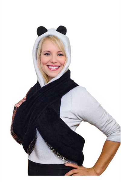 İpek Tekstil Hat Scarf Versatile Cute Panda Ear Protection Scarf for Winter