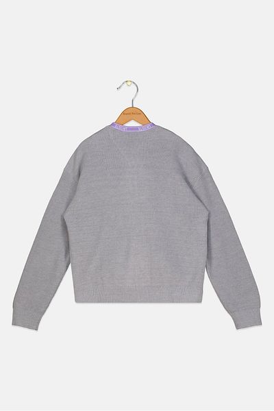 Lacoste Women V Neck Long Sleeve Brand Logo Sweater, Grey