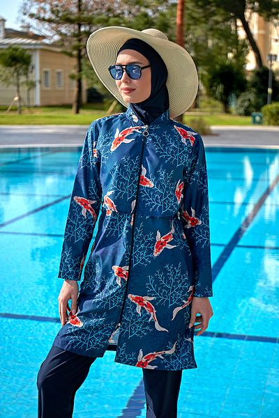 Remsa Mayo Front Covered Parachute Fully Covered Hijab Swimsuit R069B Koi Japan