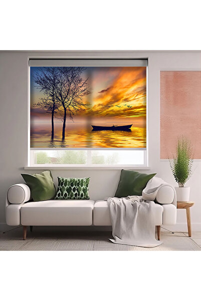 AD Home Gün Batımı Manzara Baskılı Stor Perde - Baskılı Güneşlik Perdesi - Sa...