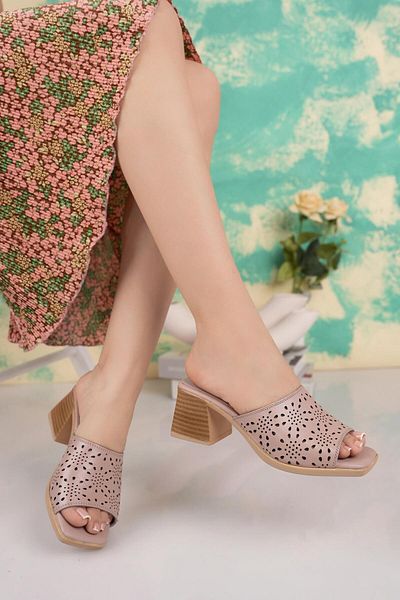 Diego Carlotti Genuine Leather Women's Daily Heeled Slippers Dd5020