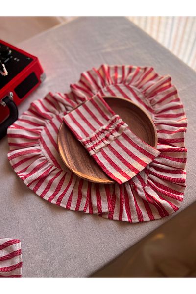 KaiHome Lovely Heart Ruffle Linen Placemat / American Service 2Pcs