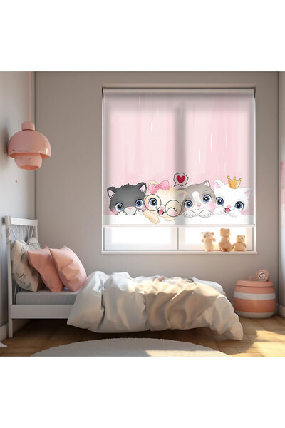 AD Home Sevimli Yavru Kediler Baskılı Stor Perde - Baskılı Güneşlik Perdesi -...