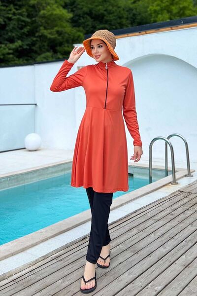Remsa Mayo Lycra Fully Covered Hijab Swimsuit Mayless Plain 9020 Cinnamon Remsa Swimsuit