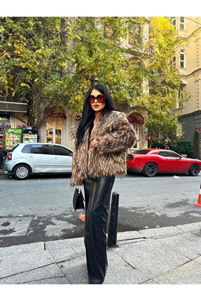 moneta boutique Kadın Tasarım Geçişli Astarlı Premium Seri Suni Kürk