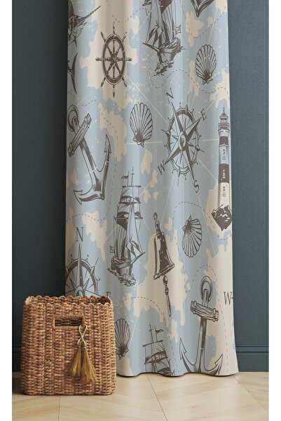 ALAMODECOR Denizcilik Yelken Model Tek Kanat Genç Odası Fon Perde