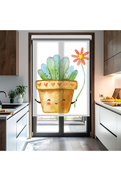 AD Home Çiçek Vektör Baskılı Stor Perde - Baskılı Güneşlik Perdesi - Mutfak P...