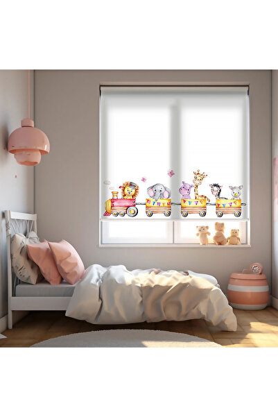 AD Home Κουρτίνα με στάμπες τρένων και χαριτωμένων ζώων - Κουρτίνα σκίασης - ...