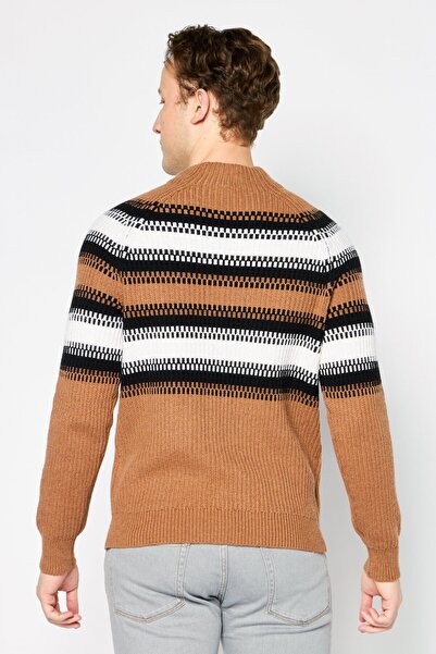Michael Kors Men High Neck Long Sleeve Stripe Sweater, Brown