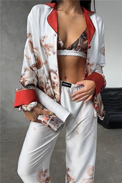 COCCOLARSI طقم بيجامة ثلاثي من الساتان من كورسو داكوا CDK03