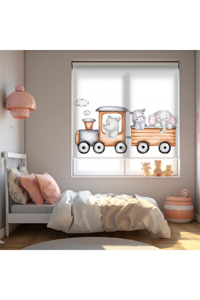 AD Home Κουρτίνα με στάμπα καφέ τρένου και χαριτωμένων ζώων - Κουρτίνα για βρ...