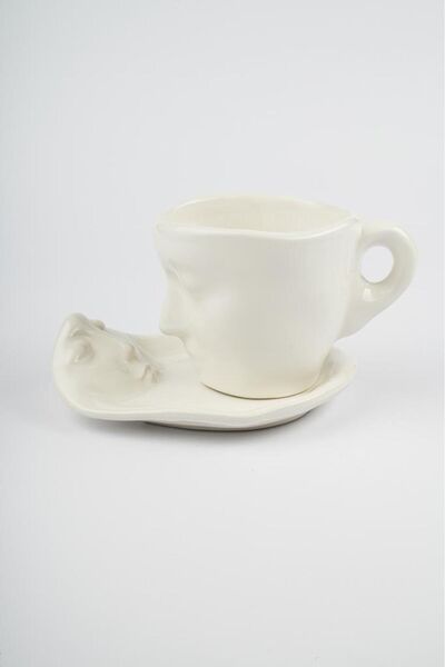 Heredot Mithra Life 2Pcs 260ml Face Shaped Ceramic White Mug Cup Set Mit1082