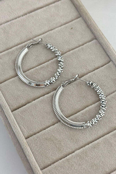 MUTENA Serrated Double Chain Model Hoop Earrings - Serrated Detailed Hoop Earrings