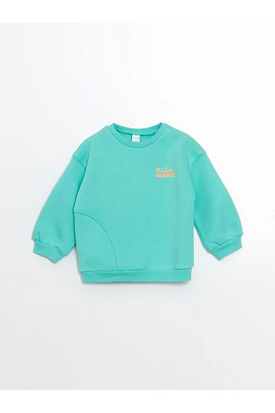 LC Waikiki Lcw Kids Green Text Printed Thick Girls' Sweatshirt
