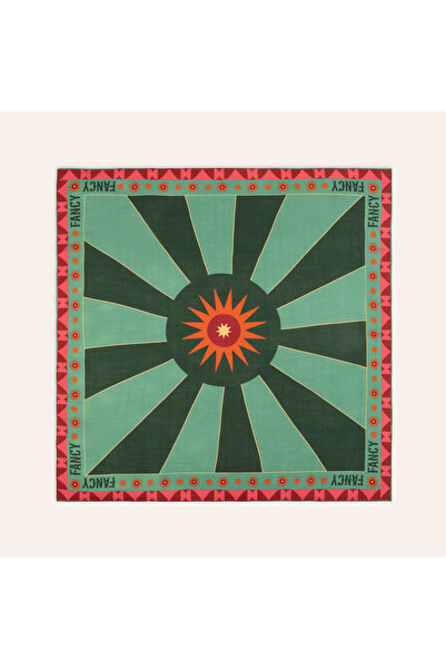 Zsa Zsa Zsu Pera Dijital Baskılı %100 Yün Şal 140x140 Cm Yeşil