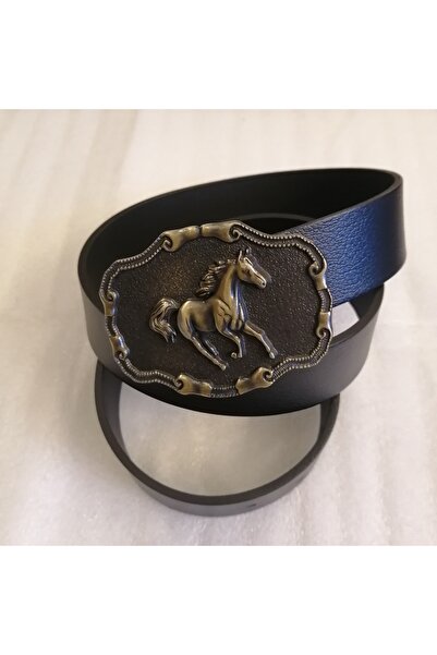 Butik Tülin حزام بإبزيم كاوبوي من جلد العجل الأصلي الأصلي للجنسين باللون الأس...