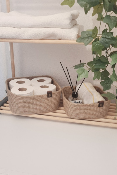 MKY Set of 2 Square Jute Basket Organizer - Kitchen and Bathroom Organizer