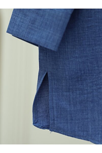 Modamorfo Cămașă albastră - Broderie florală pe piept și cu fante