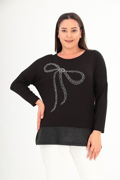 Esina Women's Strawberry Knitted Stone and Leather Detailed Blouse