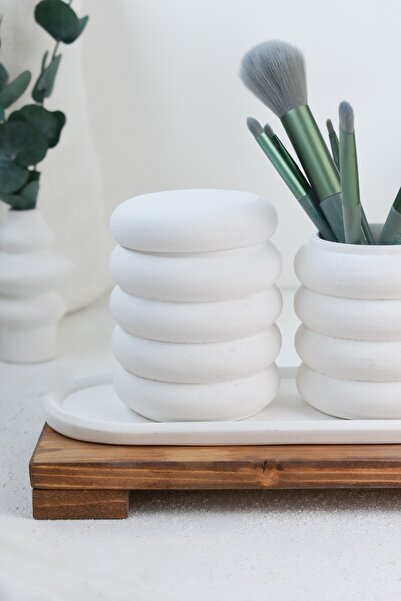 LALEZEN HOME Σετ βαμβακερό μακιγιάζ και θήκη για πινέλο με βάση (με κάλυμμα)