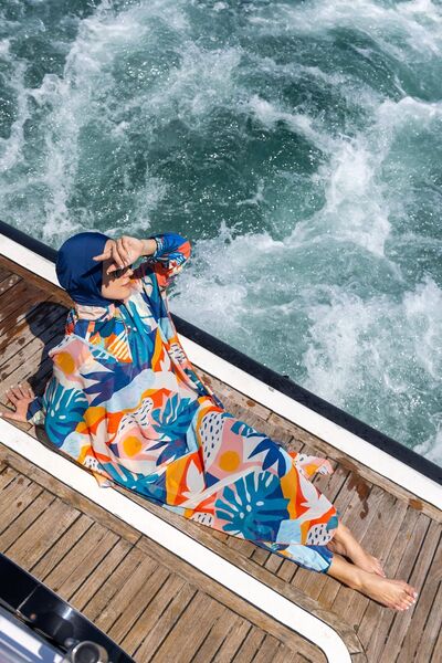 Remsa Mayo Patterned Single Kaftan Pareo on Hijab Swimsuit 430-134 Orange