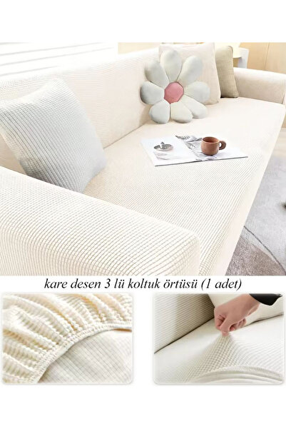 upmall Streç Lastikli Esnek Yikanabilir Kare Desen Berjer Üç Kişilik Koltuk Örtüsü Koltuk Kılıfı (Bir Adet)