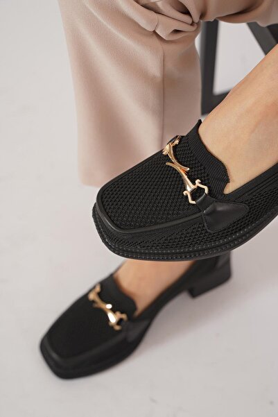 Moda Pie Lena Ay Tokalı Triko Kadın Topuklu Ayakkabı Siyah