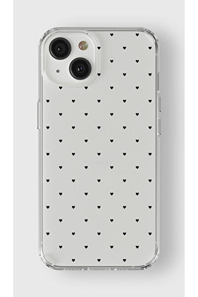 moonset Iphone 13 Uyumlu Minik Kalpler Tasarımlı Baskılı Şeffaf Telefon Kılıfı