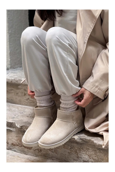 w white stars sports & wear Mini boy  Süet Yarım Bot Içi Tüylü Düz Taban Kadın Ayakkabı yenilikci tarzıyla