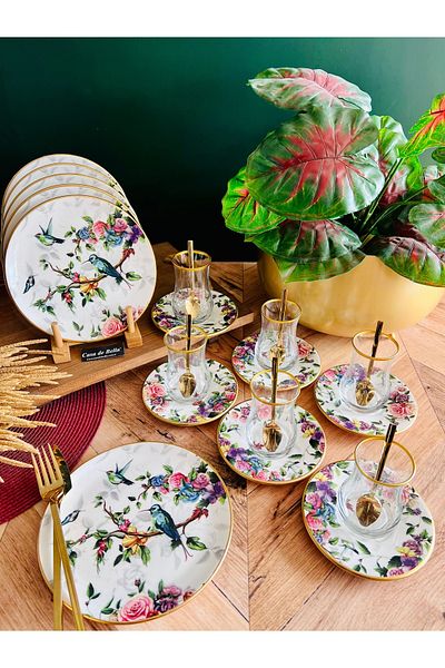 CASA DE BELLA 18-Piece 6-Person Gilded Tea Set with Bird Motif