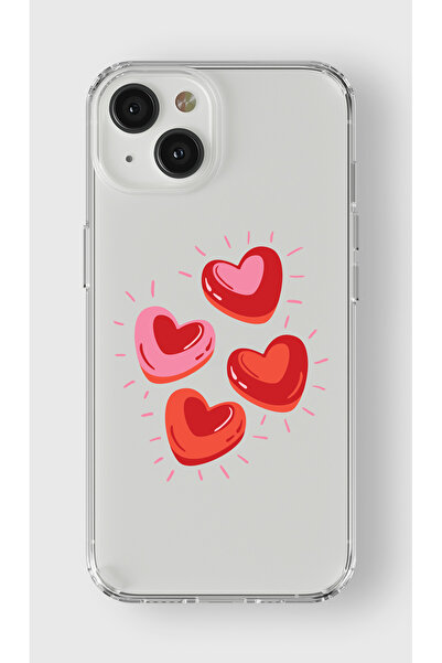 moonset Iphone 15 Uyumlu Kalpler Tasarımlı Baskılı Şeffaf Telefon Kılıfı