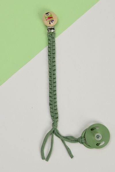 e&f Store Hand Knitted Natural Wooden Pacifier Holder - Owl - Green