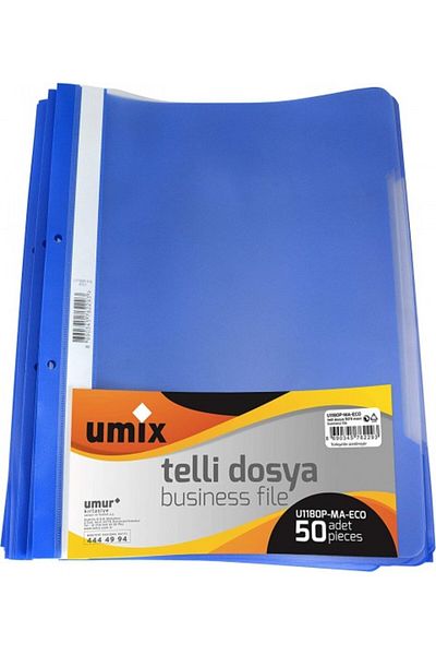Umur Kırtasiye Dosar din plastic cu sârmă albastră Umix - 1 pachet de 50