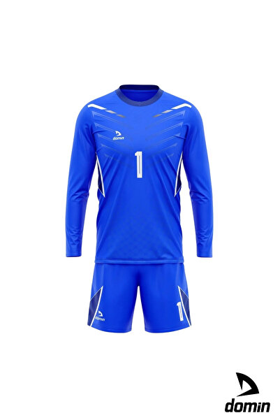 DOMİN SPOR Erkek Uzun Kol Mavi Beyaz Kaleci Forması Maç Forması Futbol Forma Ve Şort Seti