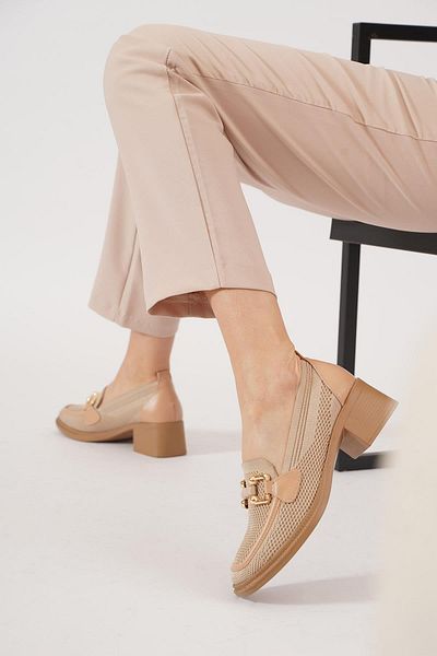Moda Pie Tena Knitwear Nut - Pantofi cu toc cu cataramă pentru femei
