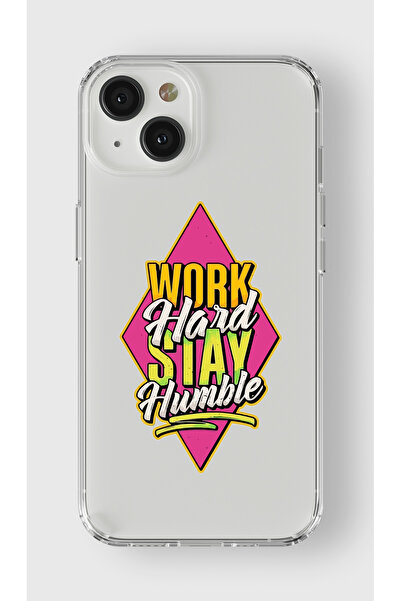 moonset Iphone 15 Uyumlu Work Hard Tasarımlı Baskılı Şeffaf Telefon Kılıfı
