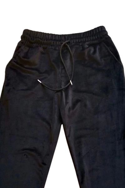 Royaleks Shiny Velvet Pocket Pants Tracksuit Pajama Bottoms Large Size Unisex Elastic Leg Black