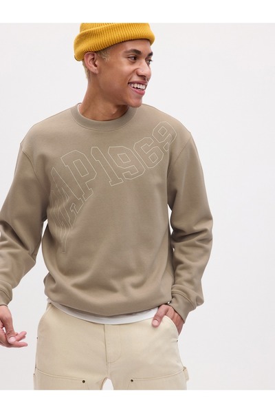 GAP Erkek Bej Gap Logo Sweatshirt
