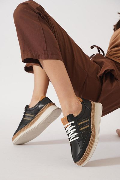 Moda Pie Pantofi de damă din piele naturală cu dungi laterale cloret negru