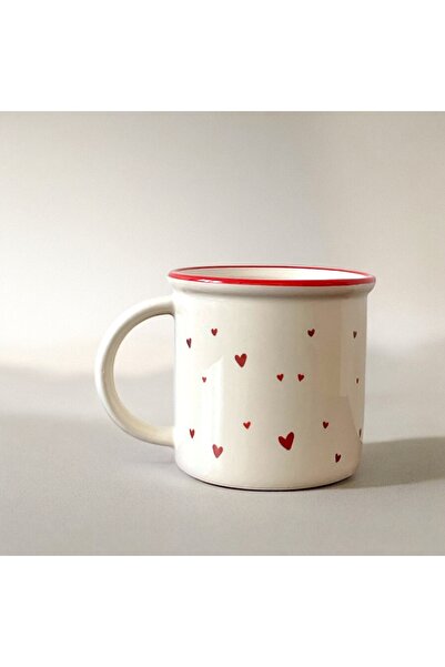 Butik Rue Design Kalp Desenli Tasarım Seramik Kupa