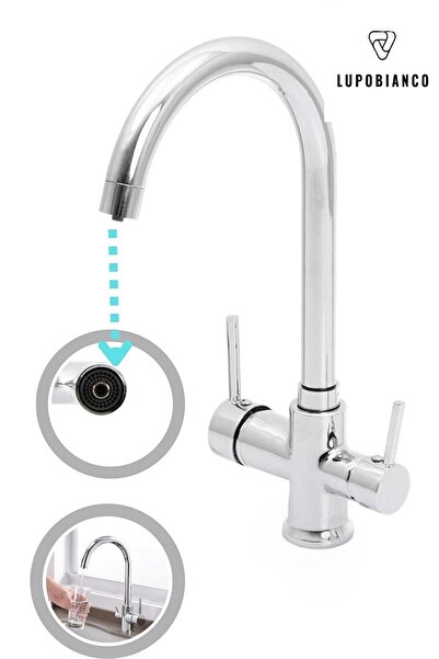 Genel Markalar Baston Borulu Krom Mutfak Eviye Bataryası Arıtmalı 3 Yollu Lüx...