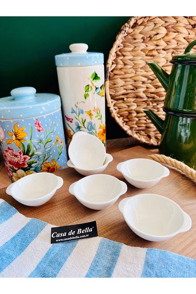 CASA DE BELLA 8cm Bone Porcelain - Set of 6 Small Size Presentation Cups Breakfast Sugar Bowl and Jam Sauce Bowl Snack Bowl