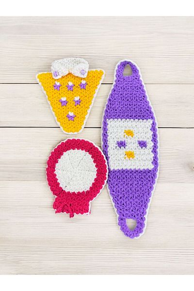 Dantelux Hand Knitted 3Pcs Mixed Model Washcloth Set