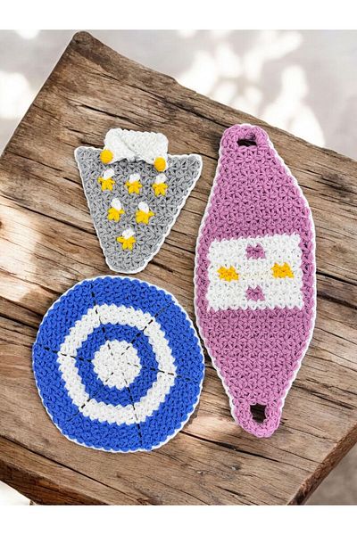 Dantelux Hand Knitted 3Pcs Mixed Model Washcloth Set