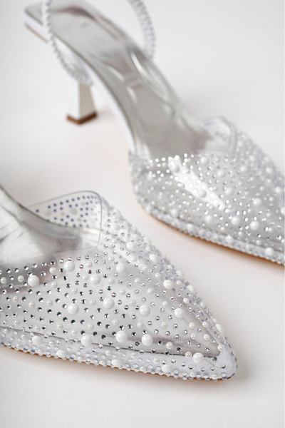 moun shoes White London Glass Crumb Detail Open Back Heeled Shoes